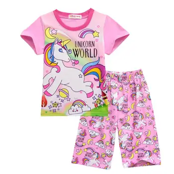 2-8T Deti, Oblečenie pre Deti Jednorožec T-tričko + Nohavice Chlapci Dievčatá 2 Ks Oblečenia Pre Bábätko v Lete Bežné Domáce oblečenie Cartoon Pyžamá