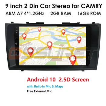 2 Din 9-PALCOVÝ Android 10 autorádia Multimediálny Prehrávač Pre Toyota Camry 2007 2008 2009 2010 2011 Navigácie GPS s SWC BT, WIFI,