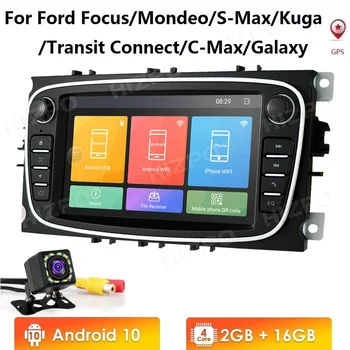 2 Din Android 10 autorádia nodvd pre Ford focus 2 Mondeo, S-MAX, C-MAX a Galaxy Transit Tourneo stereo GPS Navigácie 4G WIFI Video
