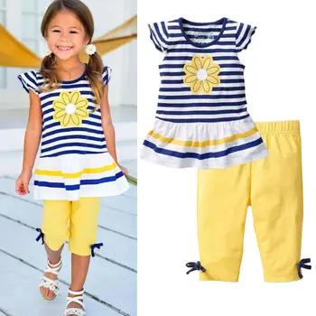 2 ks Dievčatká Dieťa Oblečenie, Krátke Rukávy T-Tričko+Nohavice Nohavice, Oblečenie Sady AU
