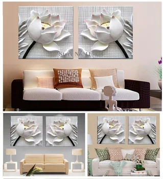 2 ks Moderné 3D white lotus definícia obrázky plátno Domáce Dekorácie Steny v obývacej izbe modulárny maľovanie Tlač cuadros