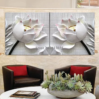 2 ks Moderné 3D white lotus definícia obrázky plátno Domáce Dekorácie Steny v obývacej izbe modulárny maľovanie Tlač cuadros