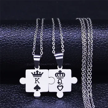 2 ks Puzzle Kráľ, Kráľovná Nehrdzavejúcej Ocele Pár Náhrdelníky Ženy/Muži Čierna Farba Reťazca Šperky, Náhrdelníky Valentín Darček NXS03