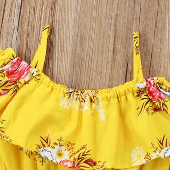 2 ks Sada Letných Batoľa Detská Deti Dievča Royal Kvetinový Pásik Žltý Topy Šortky Letné Oblečenie Set Oblečenia