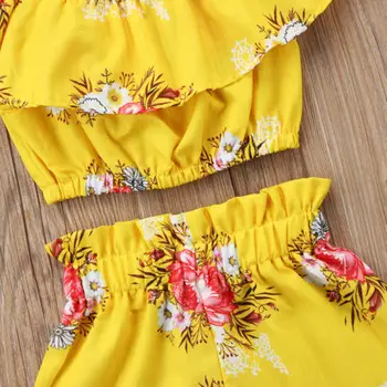 2 ks Sada Letných Batoľa Detská Deti Dievča Royal Kvetinový Pásik Žltý Topy Šortky Letné Oblečenie Set Oblečenia