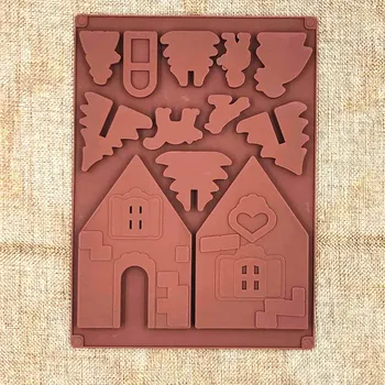 2 Ks/Set 3D Vianočné Silikónové Formy Gingerbread House Tvar Čokoládová Torta Plesne DIY Sušienky Cookie Prípravky na Pečenie Nástroje