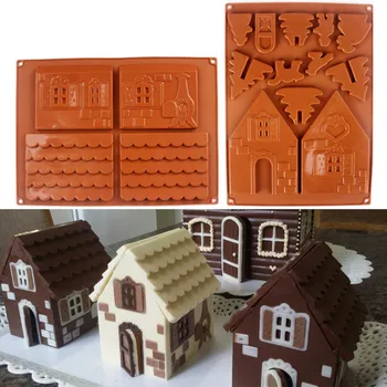 2 Ks/Set 3D Vianočné Silikónové Formy Gingerbread House Tvar Čokoládová Torta Plesne DIY Sušienky Cookie Prípravky na Pečenie Nástroje