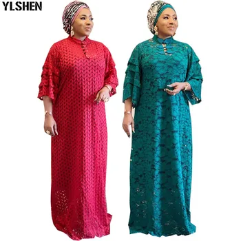 2 Ks Súpravy Afriky Čipky Maxi Šaty Žien Večer Party Šaty Moslimských Dashiki Afrike Šaty Plus Veľkosť Bežné Vianočné Župan