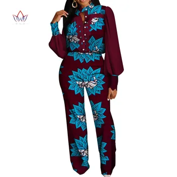 2 ks súpravy dámske oblečenie, Celý Rukáv Afriky Tradičné oblečenie pre Ženy Dlhé Nohavice Bazin Riche Strán Plus Veľkosť Lady WY5899