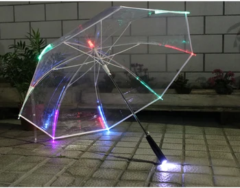 2 ks/veľa Auto otvoriť transparentné PVC akryl LED, POE dáždniky 7 farebné osvetlenie vetru životného prostredia protceting EVA parasol