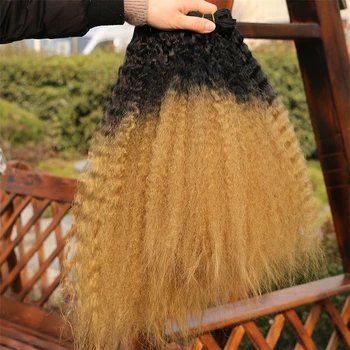 2 ks/veľa Čiernej na Zlaté Ombre hair Zväzky 16-20 palcov k Dispozícii 70 Gram jeden kus Kinky Rovné Vlasy rozšírenie Syntetický výplet
