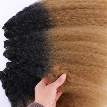 2 ks/veľa Čiernej na Zlaté Ombre hair Zväzky 16-20 palcov k Dispozícii 70 Gram jeden kus Kinky Rovné Vlasy rozšírenie Syntetický výplet