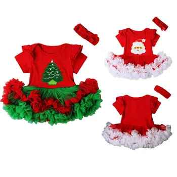 2 KS Vianočné Novorodenca Prehrabať Romper Šaty + hlavový most Party Oblečenie Kostým Vianočné Oblečenie pre Dievčatá