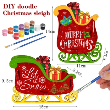 2 Nastavte Vianočné Sánky Drevené Ozdoby Vianočné Stolové Dekorácie Ručné Domov Dekoroch Plavidlá Skladačka Darčeky s 2 Perá a 12 Pigmenty