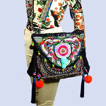 2-použitie Vintage Hmong Tribal Etnických Thajskej, Indickej Boho ramenní taška messenger kabelku hobo tote taška pre ženy, výšivky , SYS-558