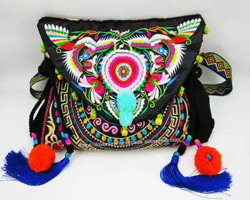 2-použitie Vintage Hmong Tribal Etnických Thajskej, Indickej Boho ramenní taška messenger kabelku hobo tote taška pre ženy, výšivky , SYS-558