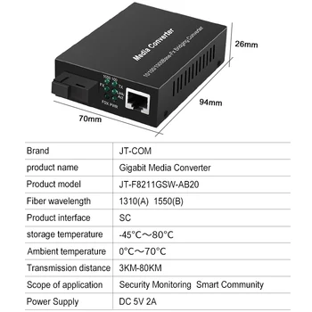20 40KM Gigabitový Média Konvertor Optický na Rj45 Režime Single Single Fibra Optica Ethernet Switch Vysielač 10/100/1000M, SM