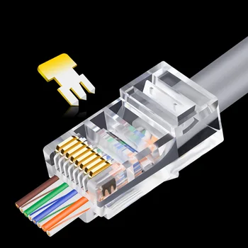 20/50/100ks Konektor RJ45 6U Zlato PlatedPass Cez Káble siete Ethernet Modul Plug Siete RJ-45 Crystal Hlavy Cat5 Cat5e