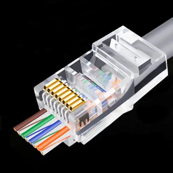 20/50/100ks Konektor RJ45 6U Zlato PlatedPass Cez Káble siete Ethernet Modul Plug Siete RJ-45 Crystal Hlavy Cat5 Cat5e