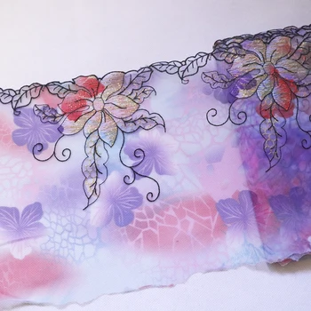 20 cm Široká veľké Kvety, Vyšívané Čipky Výbava fialová kvetinový vytlačené Oka Kostým Dekor bielizeň Ozdoby Čipky Nášivka Textílie