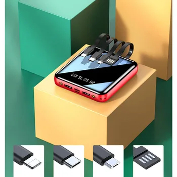 20000mAh 3 In1 Mini Power Bank Externé Batérie Univerzálny Prenosný Pre iPhone Android Typu C, LED Zrkadlo Rýchlo Nabíjačka Power Bank