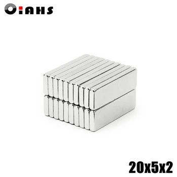 200Pcs 20x5x2 Neodýmu Magnet 20*5*2 mm N35 NdFeB Blok Super Silné Silné Permanentné Magnetické imanes Blok