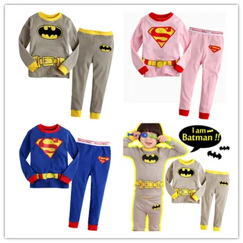 2017 Superman, Batman Deti Oblečenie Dieťa Boys&Girls Long Sleeve Bavlnené Pyžamá PJS Detské Sleepwear Pyžamá Pijamas Sady