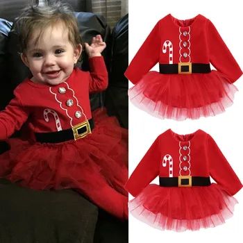 2018 Krásne Dievčatká Santa Claus Šaty Cute Vianočné Oblečenie Nosiť Crystal Baby, Baby, Dievčatá Mini Šaty, Oblečenie Kostým Pre 0-2T