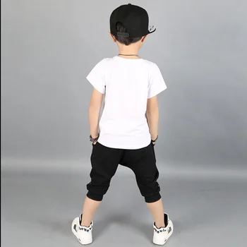 2018 Lete Chlapci List Tanečné Oblečenie 2 Ks detských Nosenie Hip Hop Oblečenie Set sa Veľkoobchod Deti Krátke Rukávy Bavlna Tepláková súprava