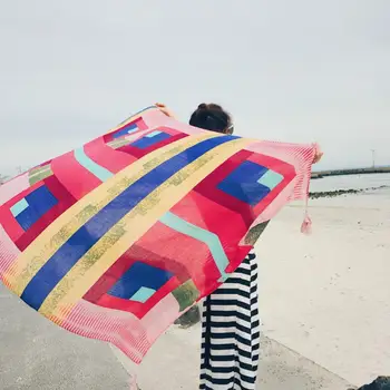 2018 Nové 90x180cm bavlna Twill Pareo Pláži Cover-Ups Ženy Veľké Plážové Šaty, Krásne Plavky na Kúpanie zakryť Sarong Zábal Šatku
