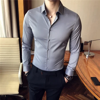 2018 nové tričko muž kórejský Tenkým dlhým rukávom trend wild pekný voľný hot anti-wrinkle British vietor jednofarebné tričko