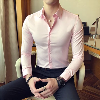 2018 nové tričko muž kórejský Tenkým dlhým rukávom trend wild pekný voľný hot anti-wrinkle British vietor jednofarebné tričko