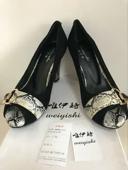 2018 Nový office lady sandále čierne jahňacie semiš ženy OL topánky pravej kože