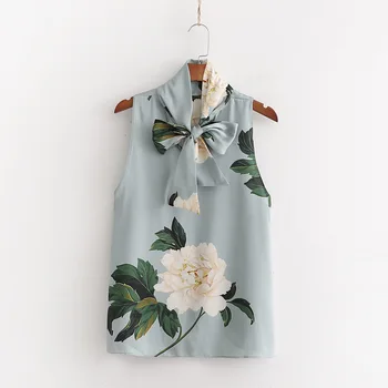 2019 Bow-tie kvetina tlače tričko vadiming sheining zaraing-štýl za ženy, blúzky, kimono