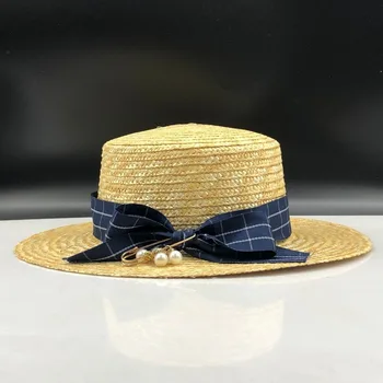 2019 jednoduché letné dievčatá Ploché slnečné čiapky pre ženy chapeau feminino slamený klobúk panama štýl pearl Beach vedro spp