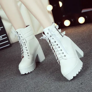 2019 kórejský verziu novej Japonskej high-podpätky čipky dámske topánky móda opasku hrubé s jazdecké topánky.