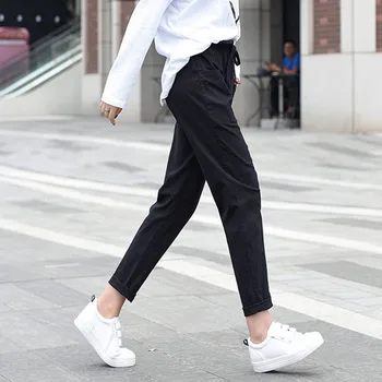 2019 lete nové dámske ležérne nohavice capris módne bavlnená posteľná Bielizeň plodín nohavice Streetwear elastický pás hárem nohavice nohavice