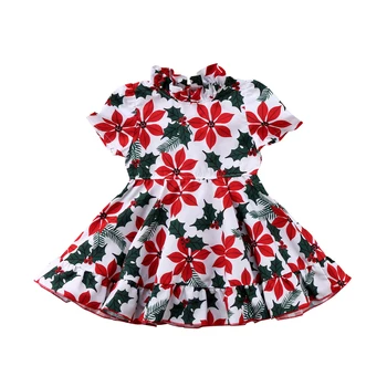 2019 Letné Dievčenské Šaty Kvetinový Tlač Červená Princezná Šaty Pre Dievčatá Dizajnér Strany Narodeniny Šaty, Oblečenie Pre Deti