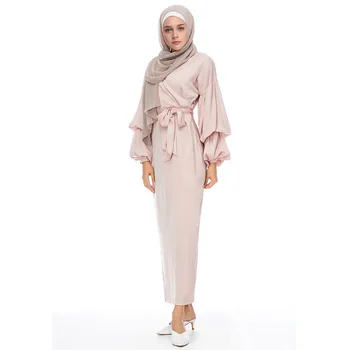 2019 Módne Abaya Moslimských Islamský Nový Lístkového Tenký Dlhý Rukáv Šaty Elegantné Kaftan Malajzia Marocký Oblečenie