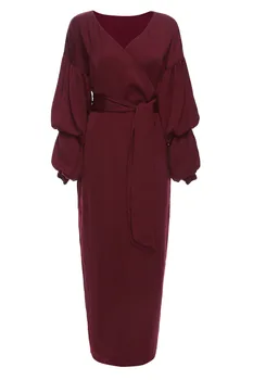 2019 Módne Abaya Moslimských Islamský Nový Lístkového Tenký Dlhý Rukáv Šaty Elegantné Kaftan Malajzia Marocký Oblečenie