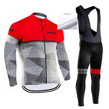 2019 Northwave Pro Team Zimné Thermal Fleece Cyklistické Oblečenie Mužov Long Sleeve Jersey Náprsníkové Nohavice Nastaviť