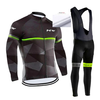 2019 Northwave Pro Team Zimné Thermal Fleece Cyklistické Oblečenie Mužov Long Sleeve Jersey Náprsníkové Nohavice Nastaviť