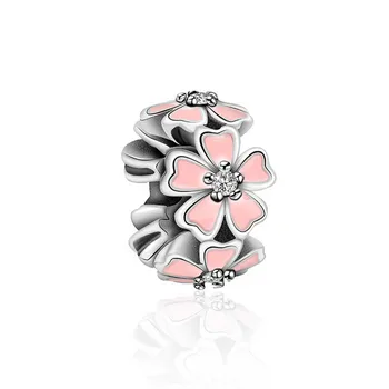 2019 NOVÉ 925 Sterling Silver Temperament Ružové Kvety Dištančné Vhodné DIY Náramok Ženy Šperky Darček E1001-E1020