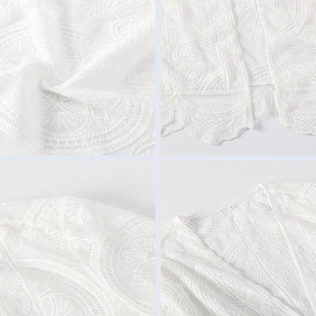 2019 Nové Biele Čipky Dlho Kimono Cardigan Pre Ženy, Ženské Svetlice Rukáv Sexy Tričko Topy Beach Oblečenie Boho Blúzky Outwear Kryt