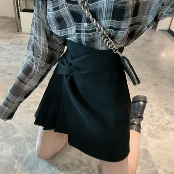 2019 Nové Jarné vysoký pás loptu skladaný sukne Harajuku Denim Sukne pevné a-line námorník sukne Plus Veľkosť G944