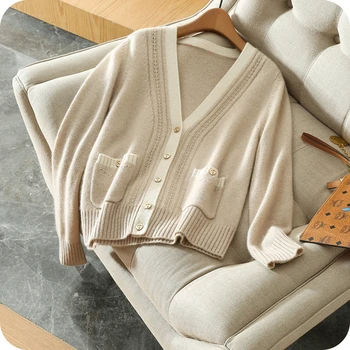 2019 Nové jesenné a zimné tvaru Pevné Cashmere Sveter pletený Sveter žena bežné Cardigan Sveter kabát Slim Cardigan