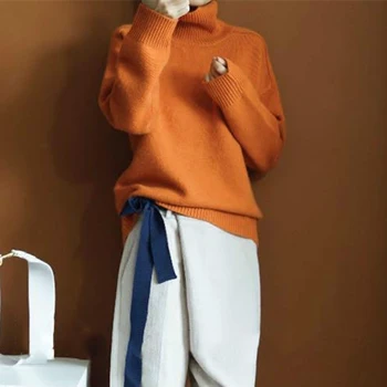 2019 nové zimné kvalitné Dvojité zahusťovanie voľné turtleneck cashmere sveter žena sveter cashmere pulóver sveter
