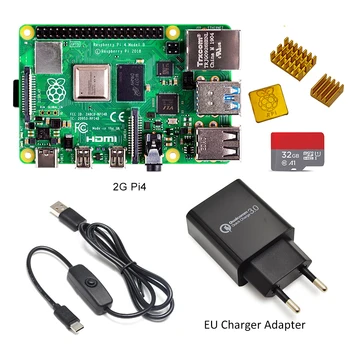 2019 nový, Originálny Raspberry Pi 4 Model B 2GB/4GB Starter Kit s vypínačom line EU/US Nabíjačku Adapte a 32G TF karty