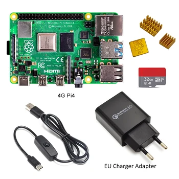 2019 nový, Originálny Raspberry Pi 4 Model B 2GB/4GB Starter Kit s vypínačom line EU/US Nabíjačku Adapte a 32G TF karty