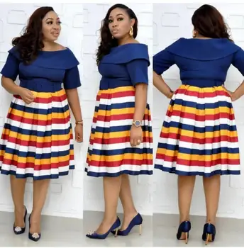 2019 nový príchod jesene sexy módny štýl africkej ženy tlač plus veľkosť podkolienok šaty L-3XL